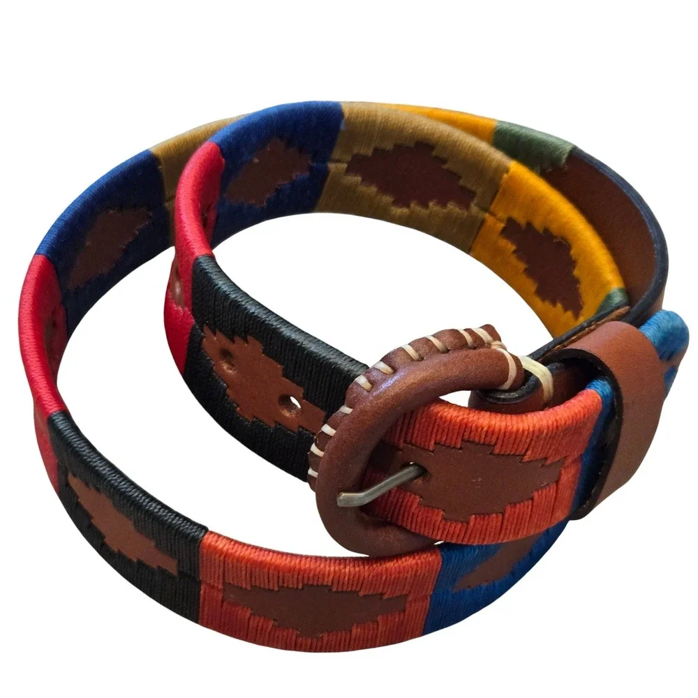 Handmade Belt Womens 80/32 Multicolor Woven Geometric Leather? Polo Style 29-33